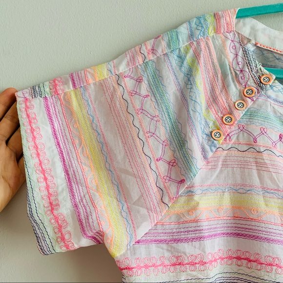 Anthropologie Letty Embroidered colorful stitching Babydoll Top blouse - Picture 10 of 16